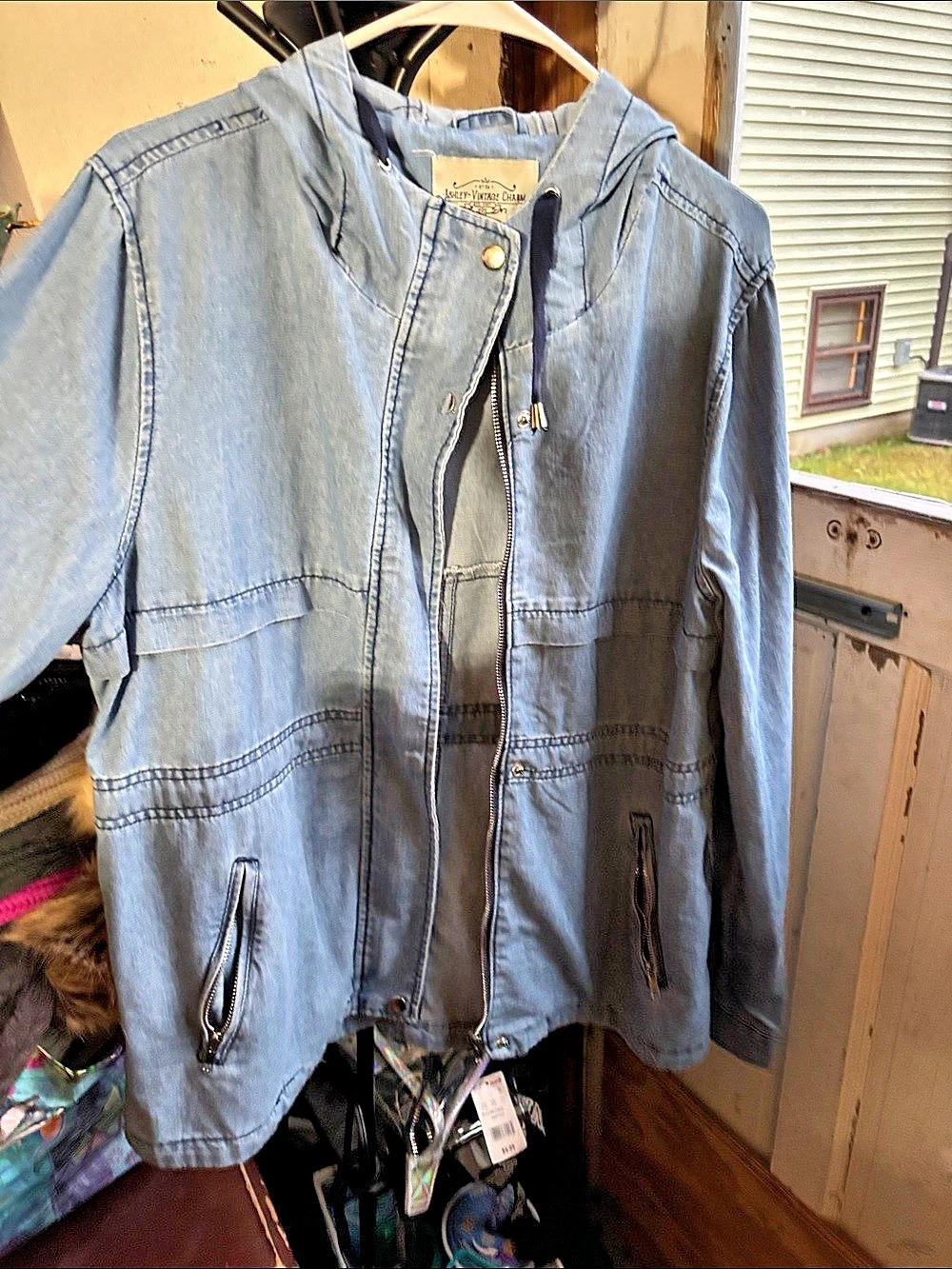 Ashley Vintage Charm Hooded Utility Jacket in Blue
